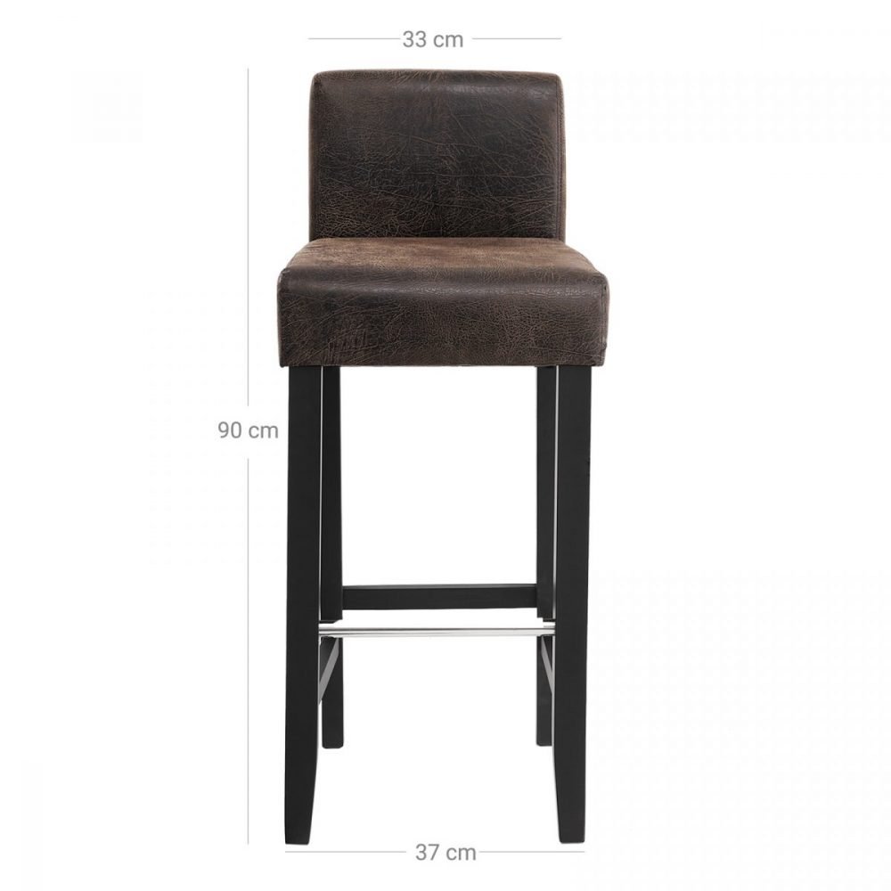 Conjunto de 2 taburetes de bar con respaldo bajo, marrón y negro - Imagen 7