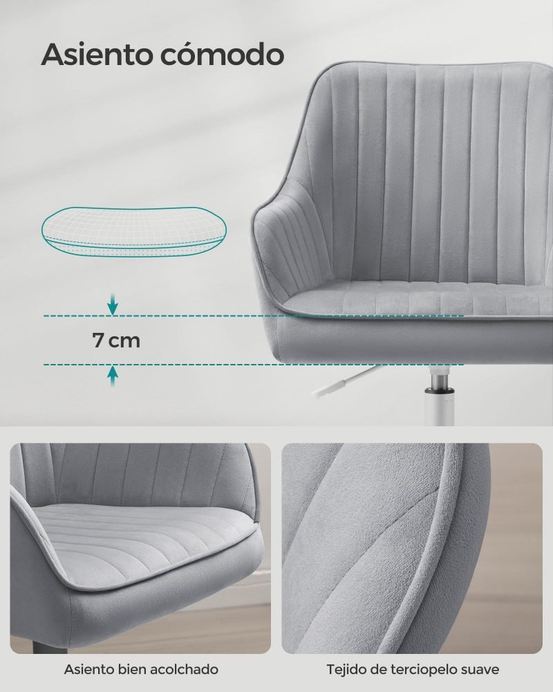 Silla de oficina con superficie de tela gris paloma - Imagen 5