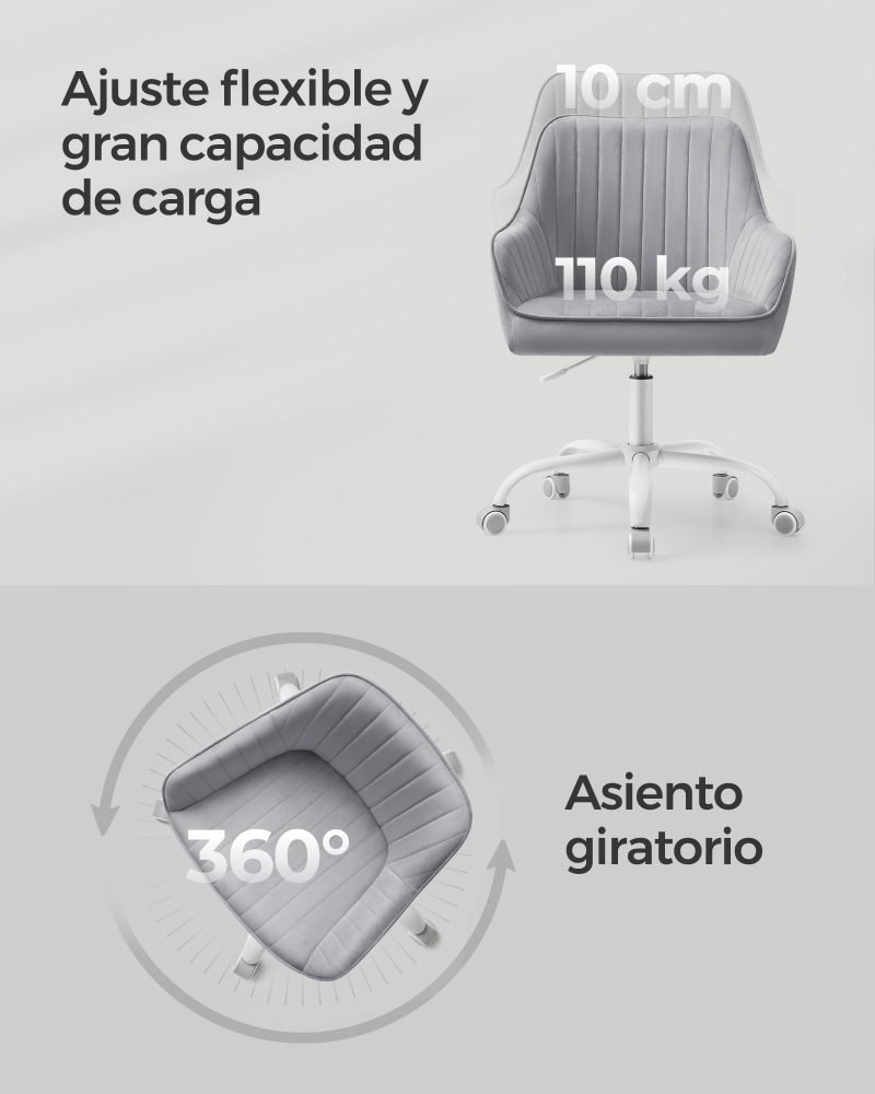 Silla de oficina con superficie de tela gris paloma - Imagen 6