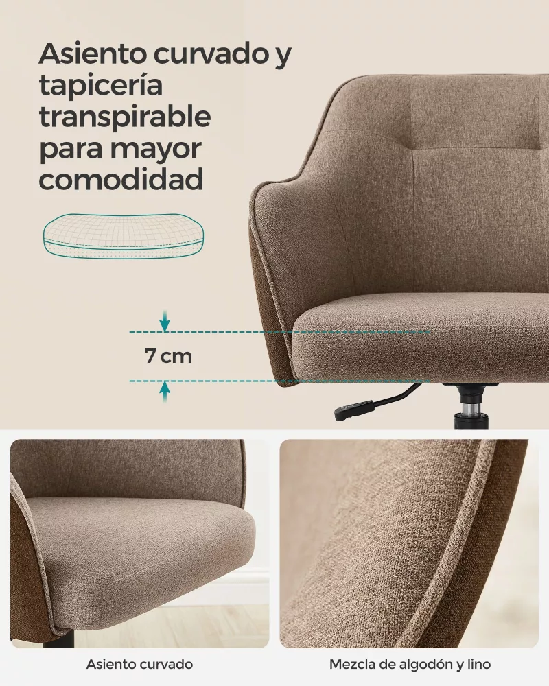 Silla de Estudio Altura Ajustable Transpirable Marrón - Imagen 3