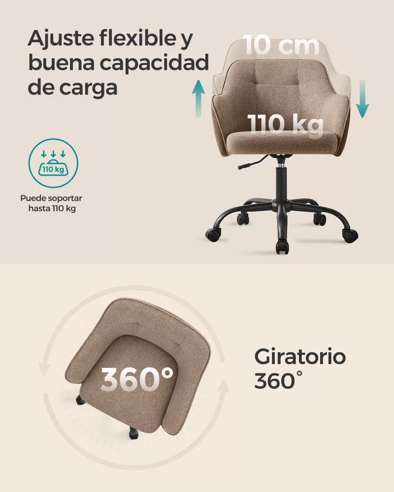 Silla de Estudio Altura Ajustable Transpirable Marrón - Imagen 4