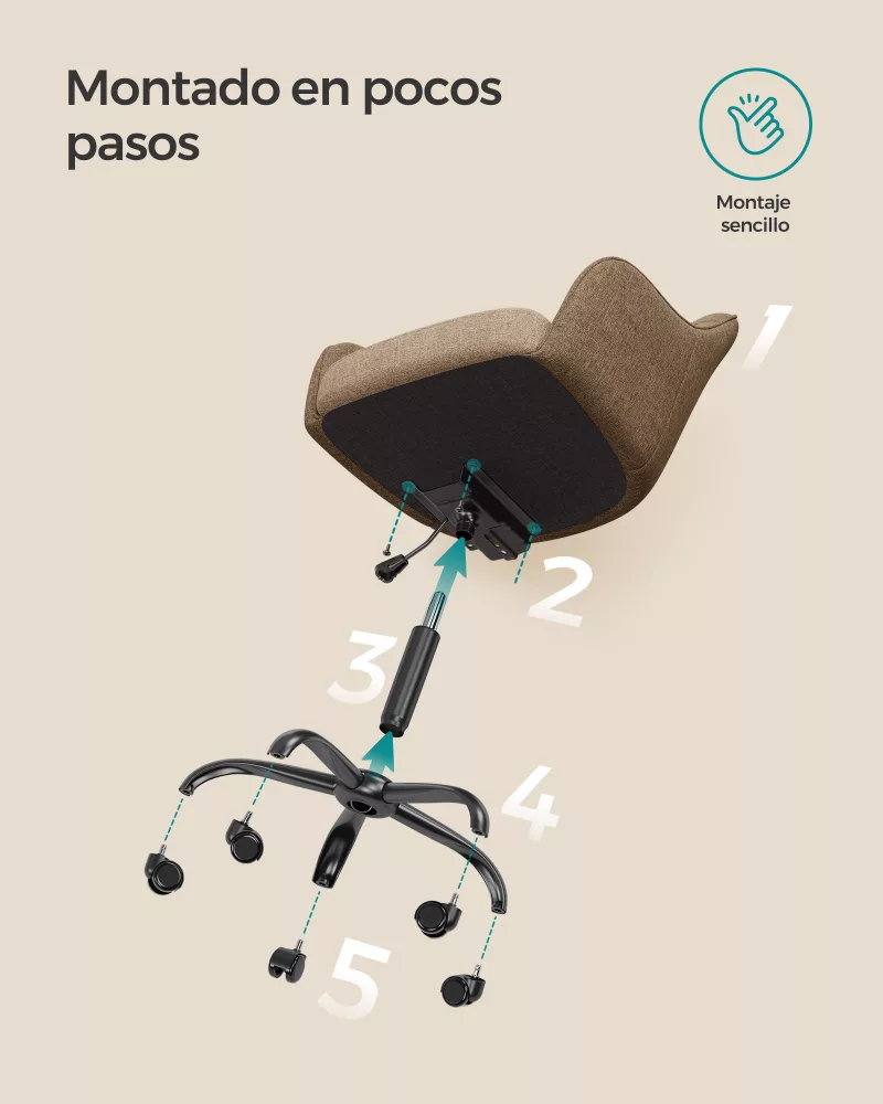 Silla de Estudio Altura Ajustable Transpirable Marrón - Imagen 5