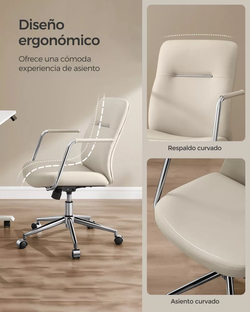Silla de Oficina Giratoria Altura Ajustable Beige Capuchino - Imagen 2