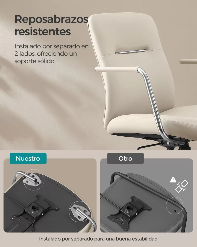 Silla de Oficina Giratoria Altura Ajustable Beige Capuchino - Imagen 4