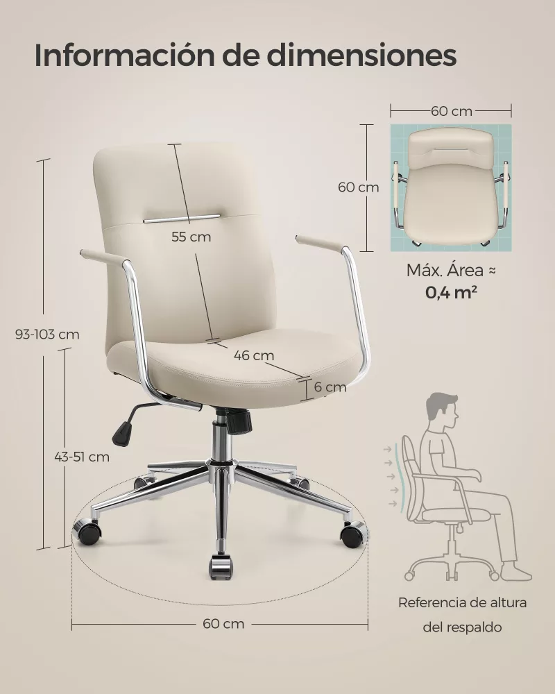 Silla de Oficina Giratoria Altura Ajustable Beige Capuchino - Imagen 6