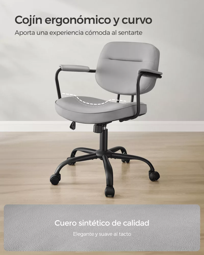 Silla de Escritorio Ergonómica Reposabrazos Gris Paloma - Imagen 2