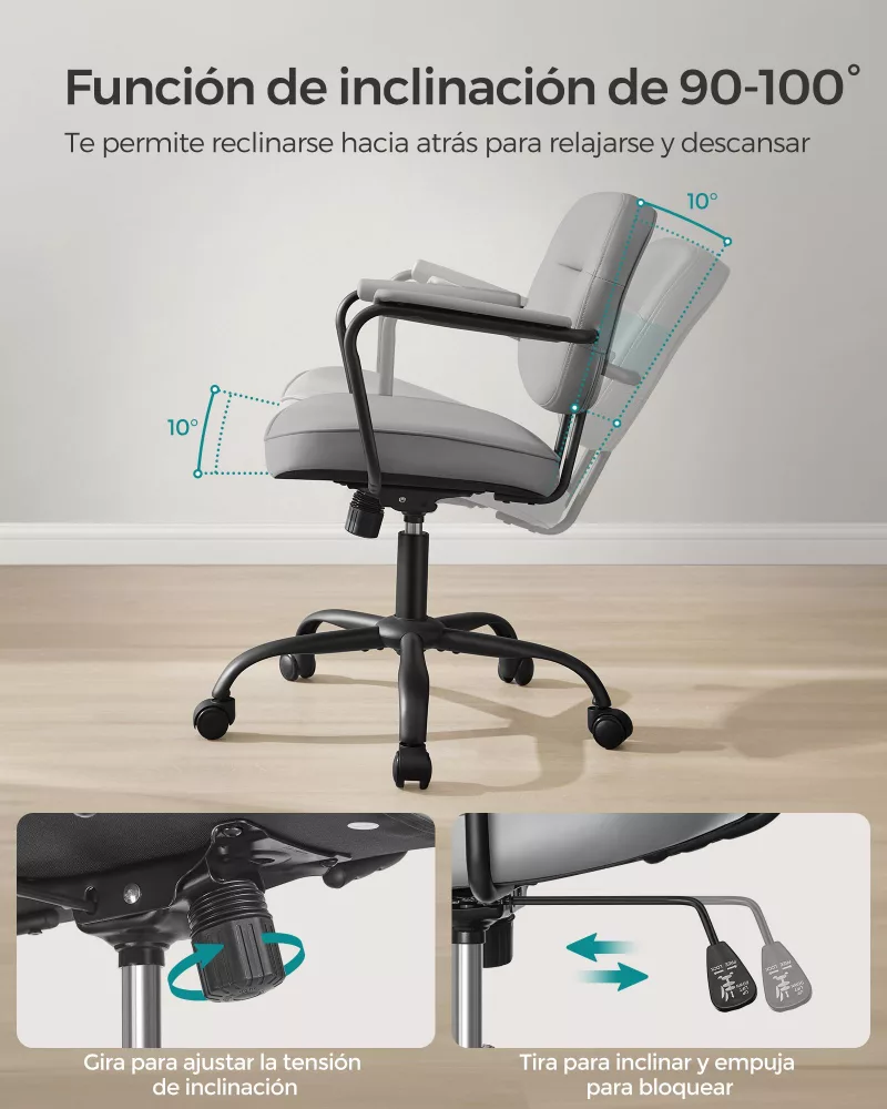 Silla de Escritorio Ergonómica Reposabrazos Gris Paloma - Imagen 3