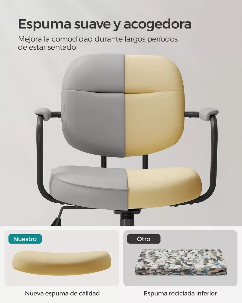 Silla de Escritorio Ergonómica Reposabrazos Gris Paloma - Imagen 5