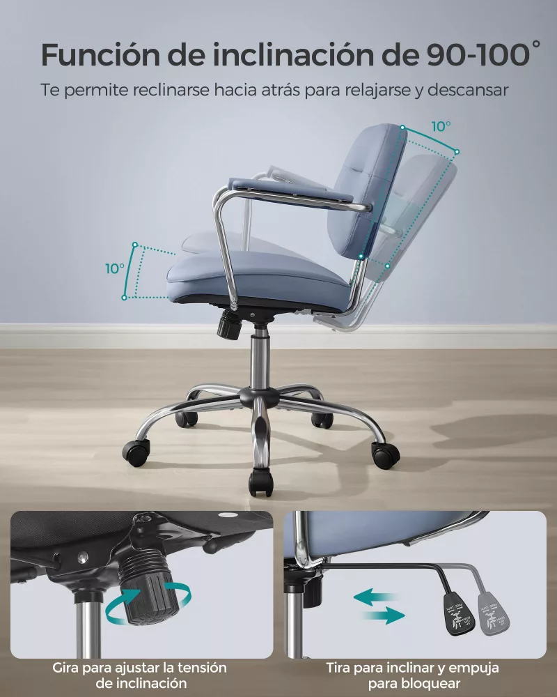 Silla de Escritorio Ergonómica Altura Ajustable Azul Niebla - Imagen 4