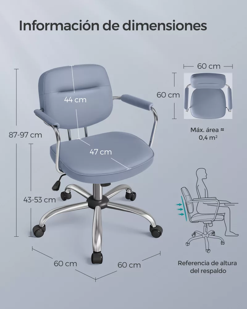 Silla de Escritorio Ergonómica Altura Ajustable Azul Niebla - Imagen 6