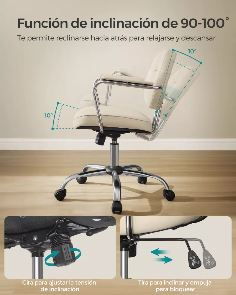 Silla de Escritorio Ergonómica Altura Ajustable Beige Capuchino - Imagen 3