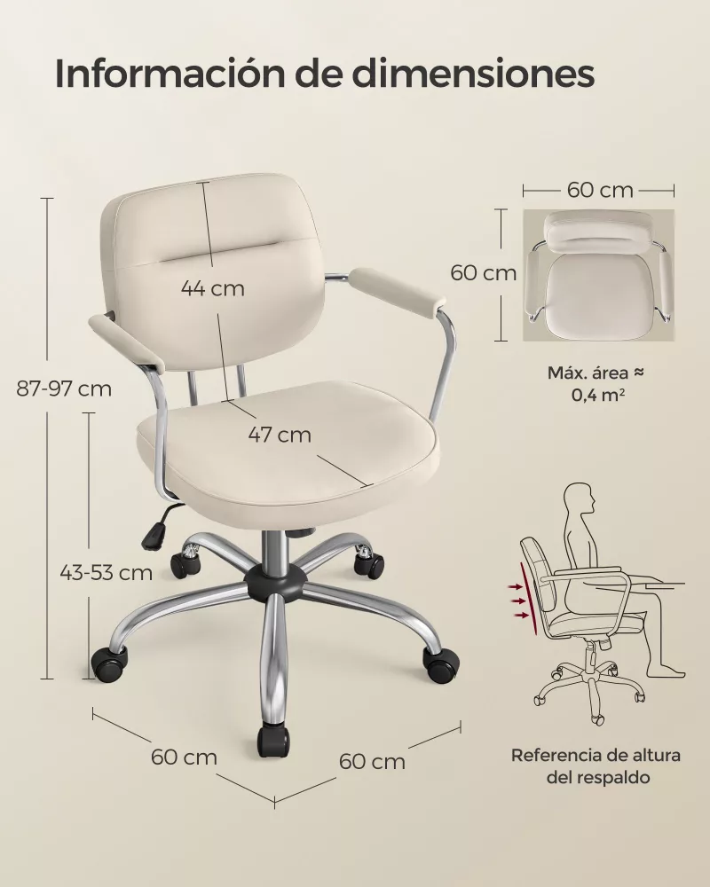 Silla de Escritorio Ergonómica Altura Ajustable Beige Capuchino - Imagen 6