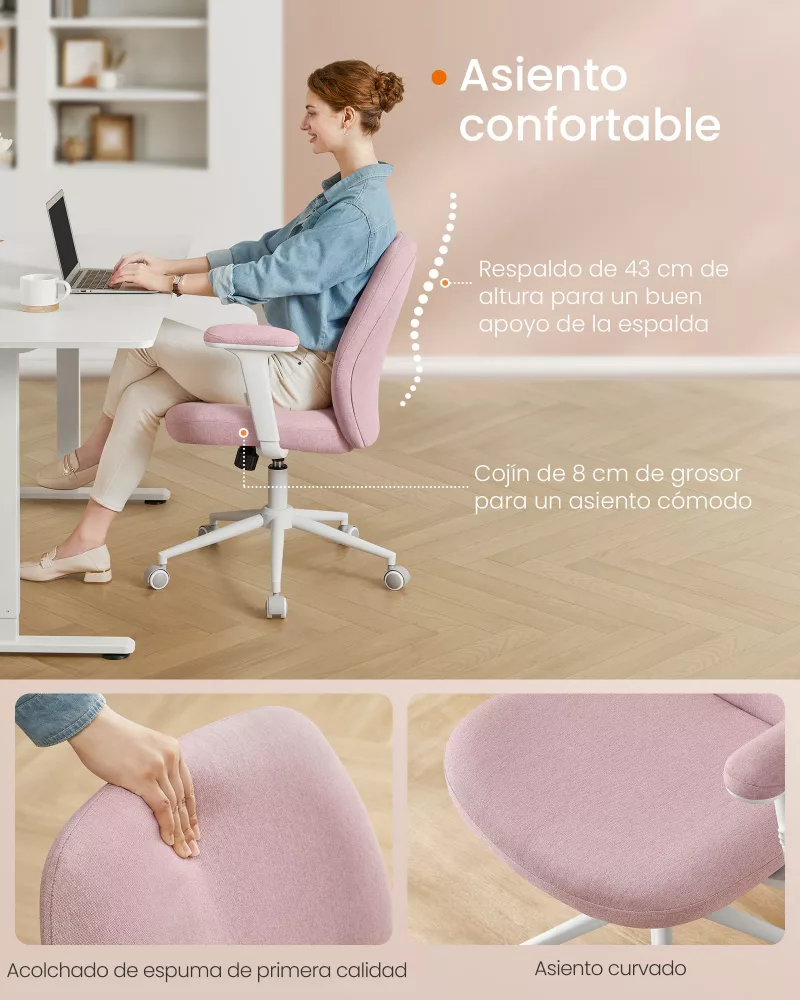 Silla Giratoria con Reposabrazos Ajustables Rosa Jalea - Imagen 3