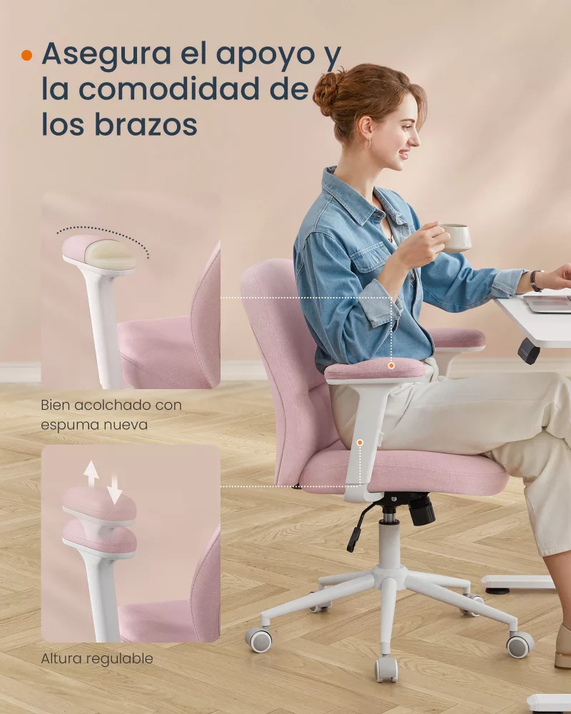 Silla Giratoria con Reposabrazos Ajustables Rosa Jalea - Imagen 4