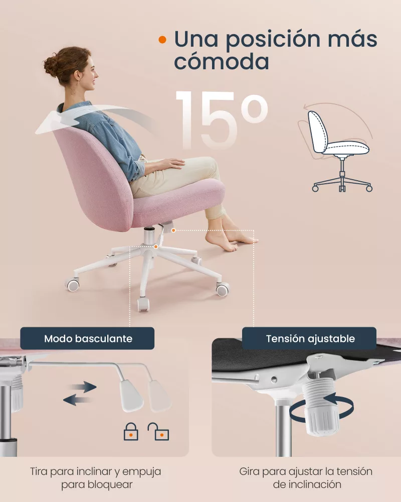 Silla de Oficina de Malla Ergonómica Rosa Jalea - Imagen 5