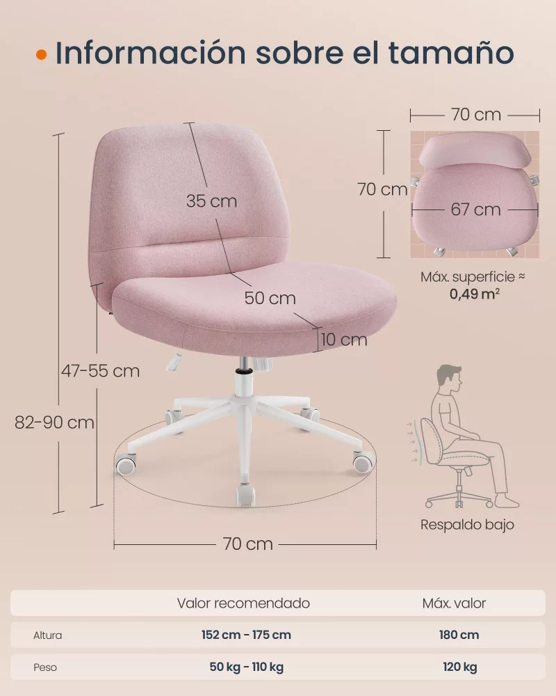 Silla de Oficina de Malla Ergonómica Rosa Jalea - Imagen 6