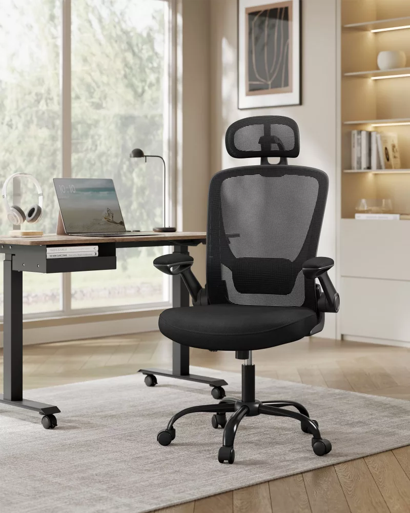 Silla de oficina de malla ergonómica negro tinta - Imagen 2