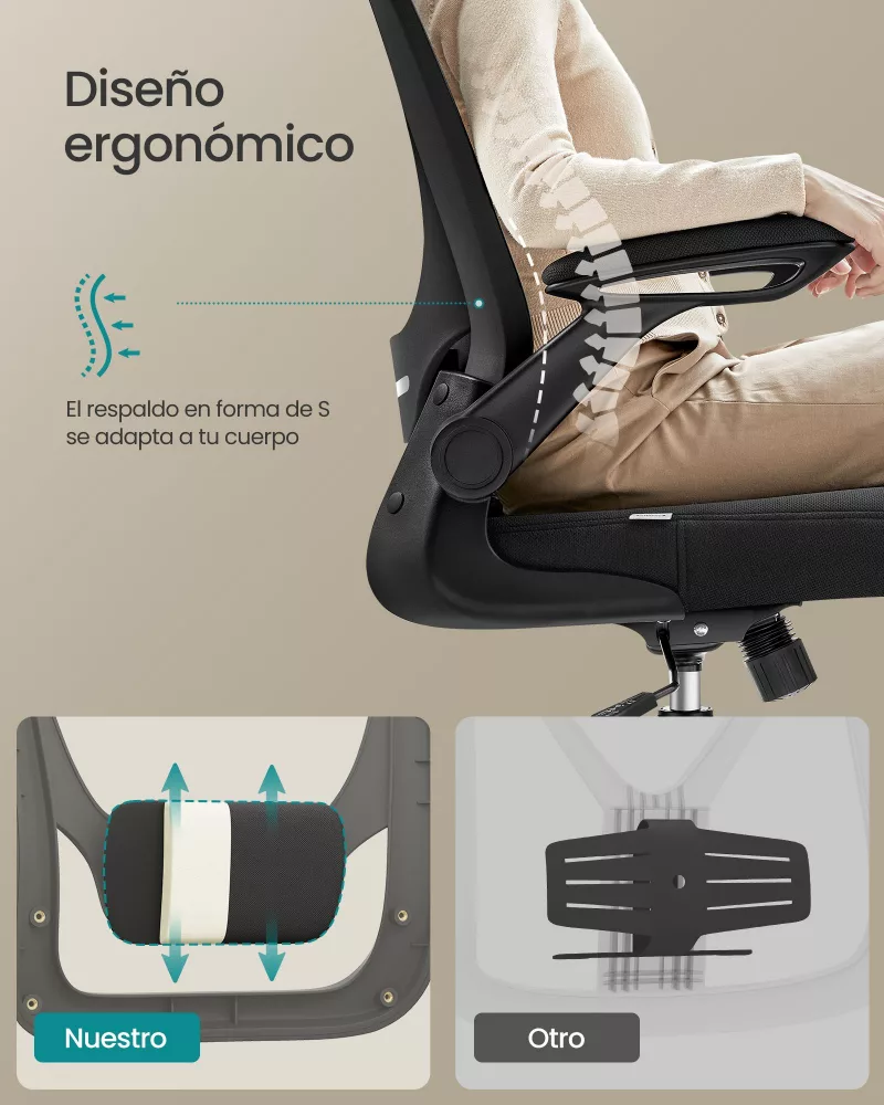 Silla de oficina de malla ergonómica negro tinta - Imagen 3