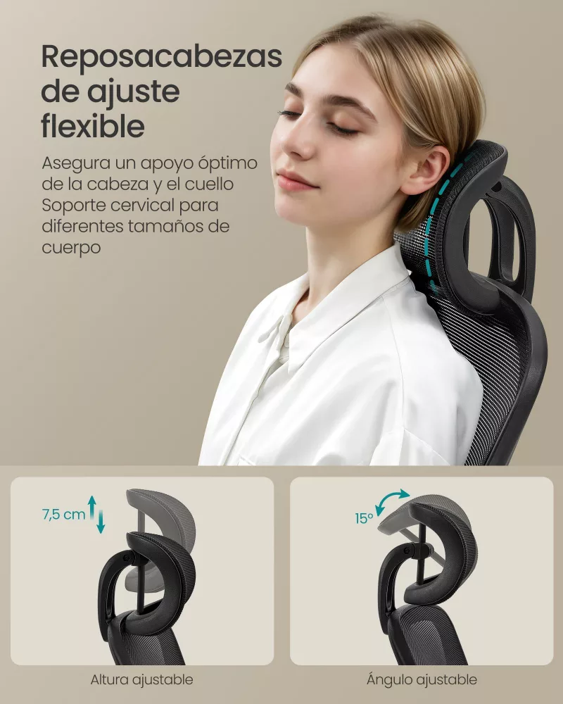 Silla de oficina de malla ergonómica negro tinta - Imagen 4