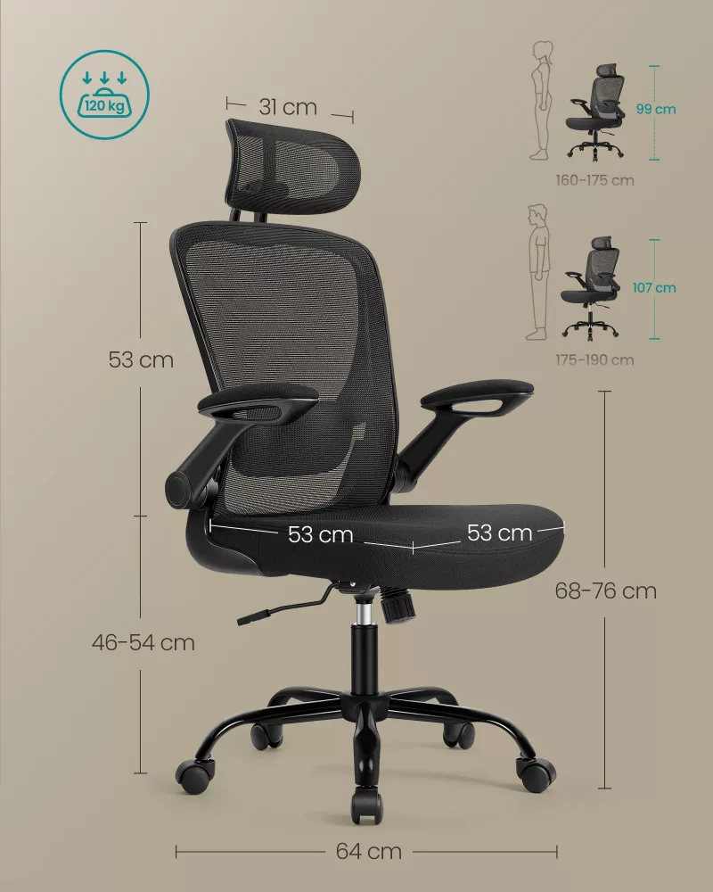 Silla de oficina de malla ergonómica negro tinta - Imagen 6