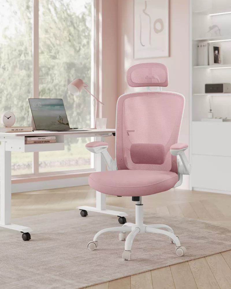 Silla de oficina asiento de 53 cm reposacabezas rosa jalea - Imagen 2