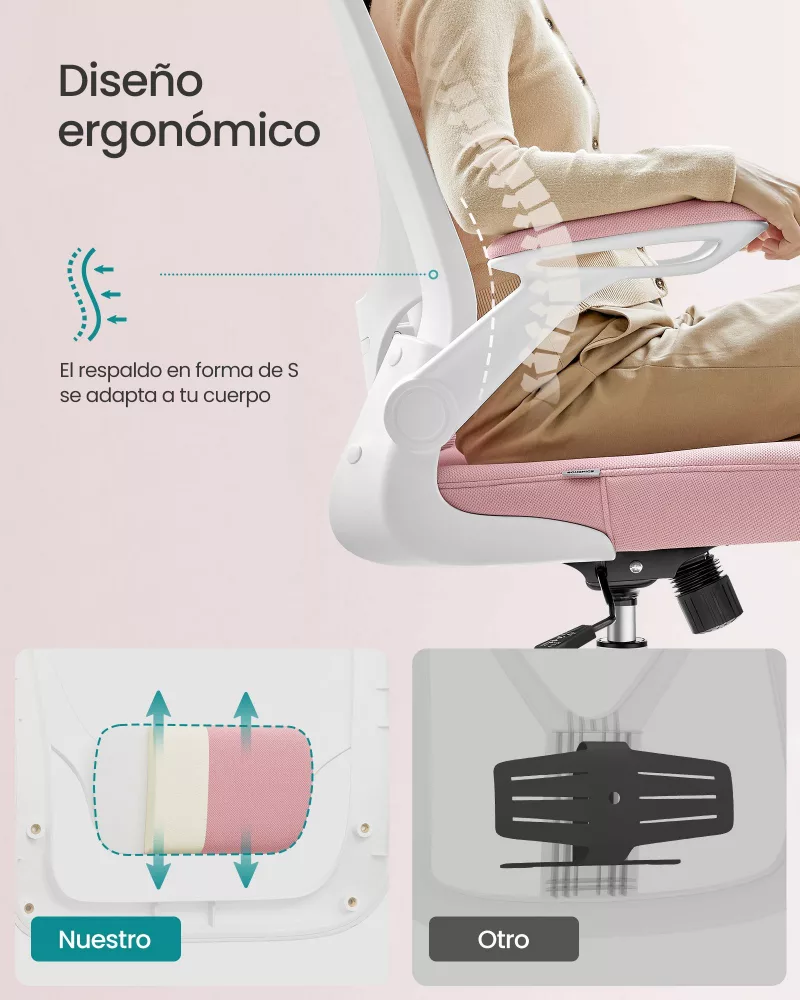 Silla de oficina asiento de 53 cm reposacabezas rosa jalea - Imagen 3