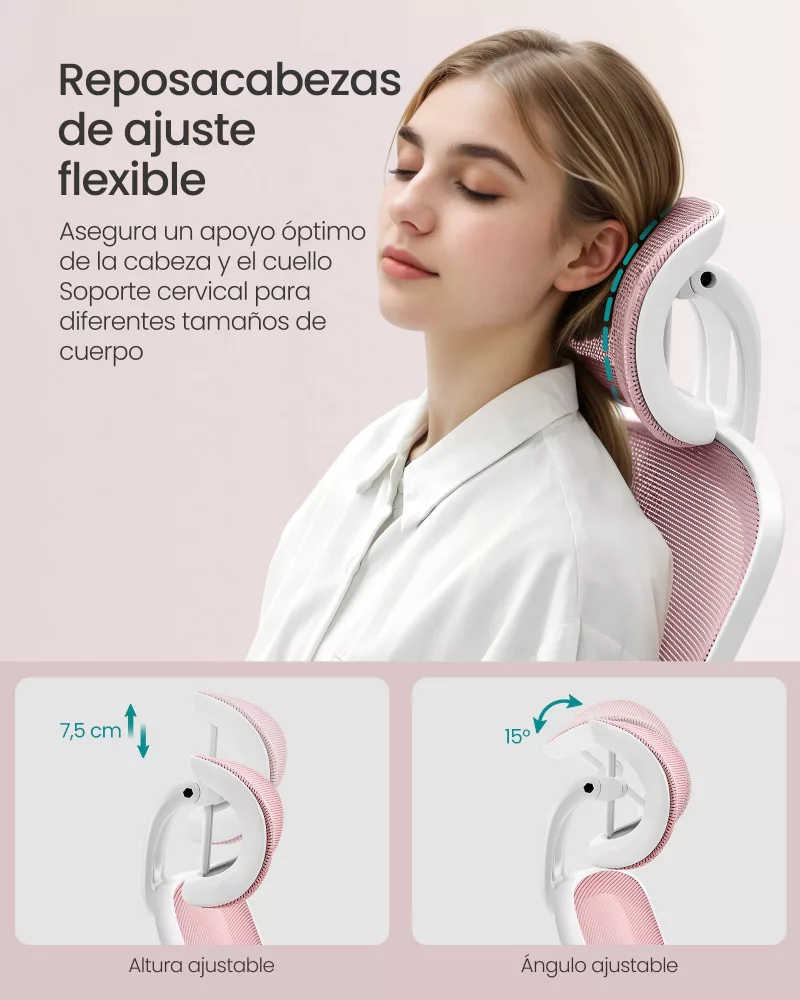 Silla de oficina asiento de 53 cm reposacabezas rosa jalea - Imagen 4