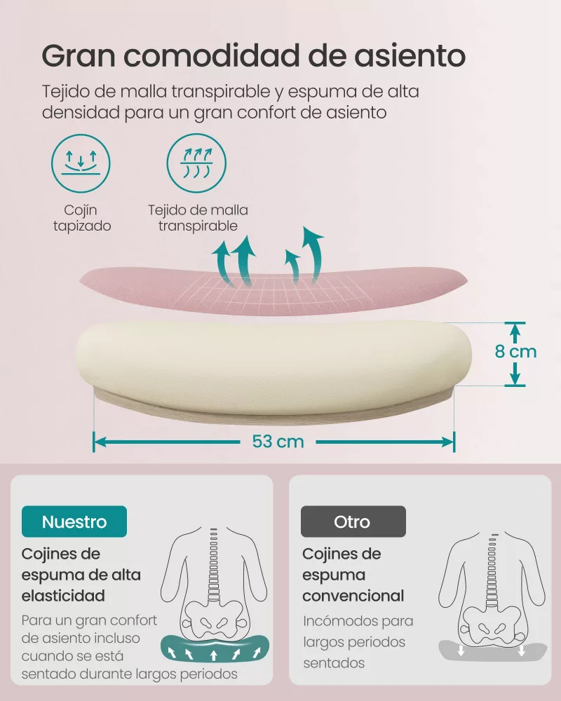 Silla de oficina asiento de 53 cm reposacabezas rosa jalea - Imagen 5