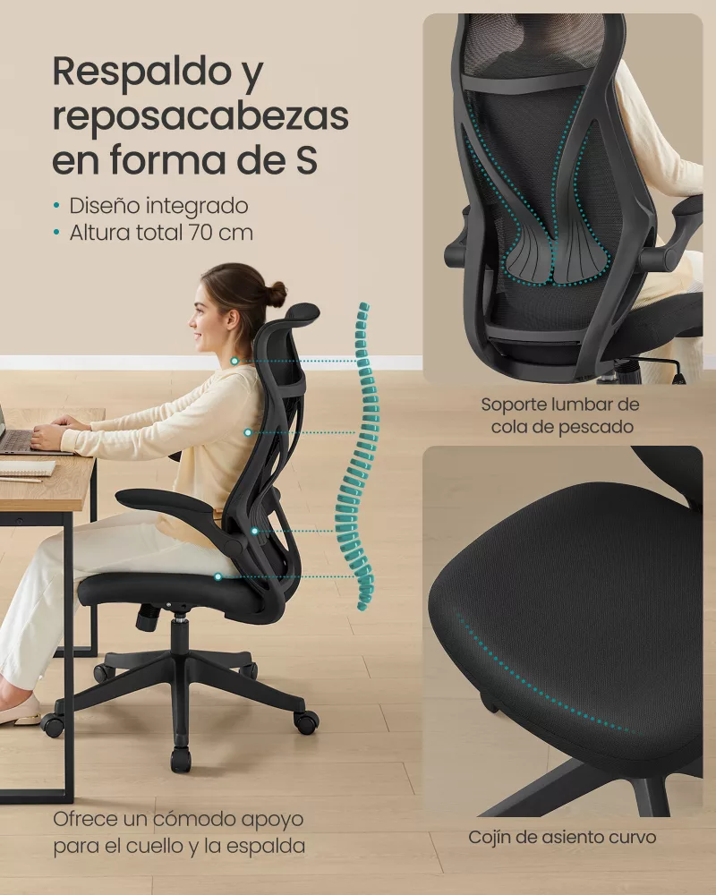 Silla de Oficina Respaldo Ergonómico Negro Tinta - Imagen 4
