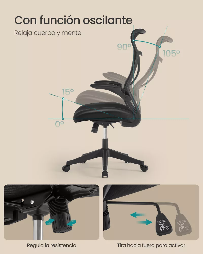 Silla de Oficina Respaldo Ergonómico Negro Tinta - Imagen 5