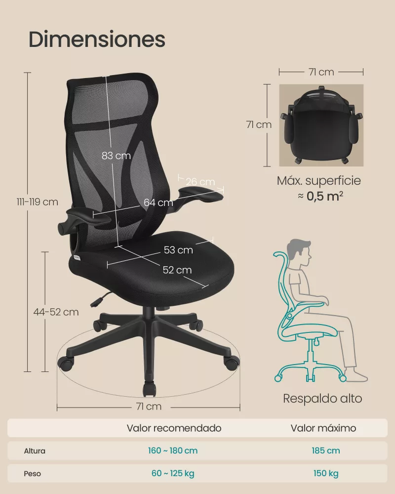 Silla de Oficina Respaldo Ergonómico Negro Tinta - Imagen 6