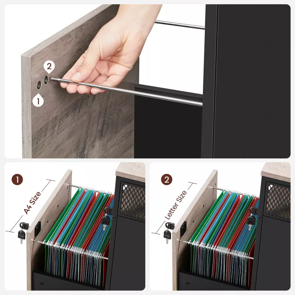 Archivador de Oficina con 2 Cajones Greige y Negro - Imagen 4
