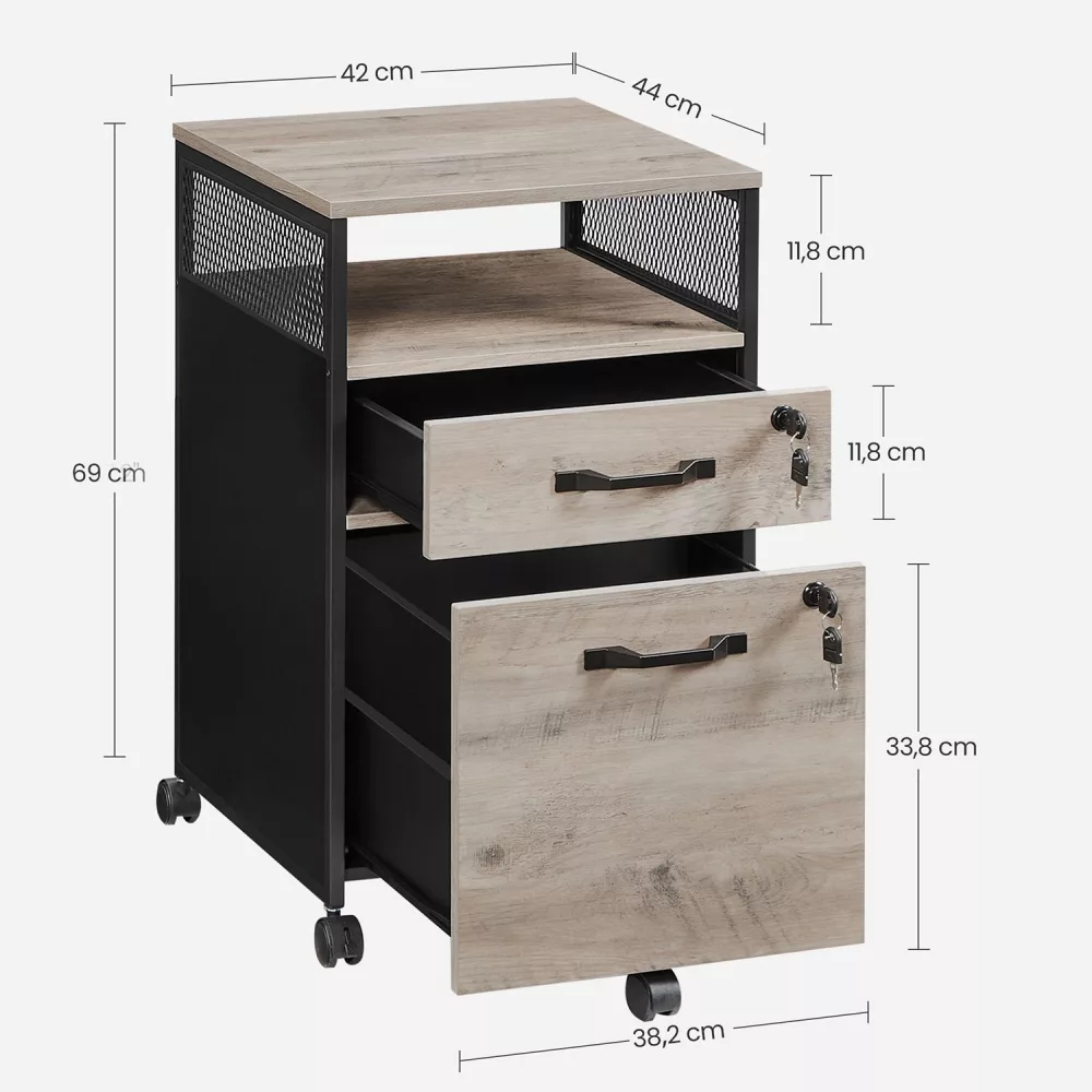 Archivador de Oficina con 2 Cajones Greige y Negro - Imagen 6