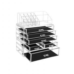 Organizador de maquillaje acrílico, 6 cajones, transparente
