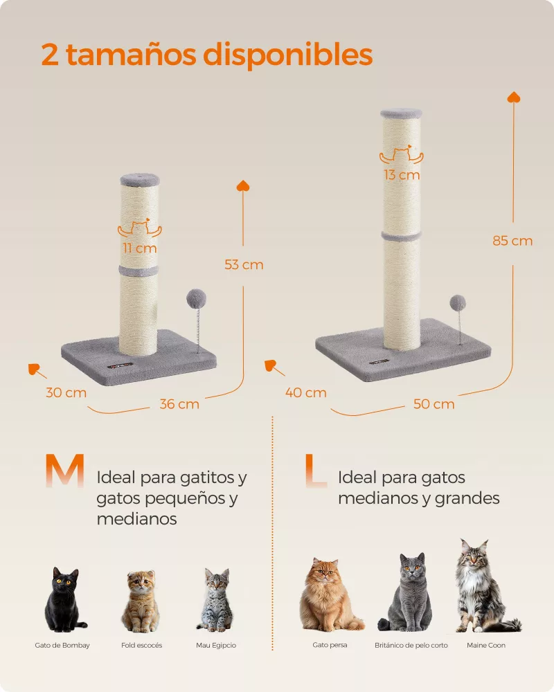Poste Rascador para Gatos 85 cm de Alto Gris Paloma - Imagen 6