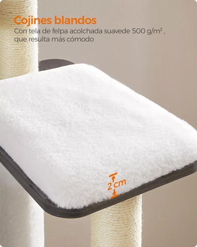 Árbol para Gatos 165 cm Cojines Lavables Gris Niebla - Imagen 5