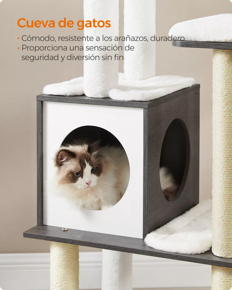 Árbol para Gatos 165 cm Cojines Lavables Gris Niebla - Imagen 4