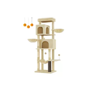 Árbol para Gatos de 175 cm con 2 Cuevas Hamaca Beige Arena
