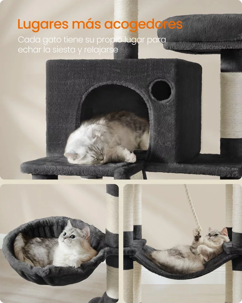 Rascador para Gatos Grandes 206 cm Negro Tinta - Imagen 4