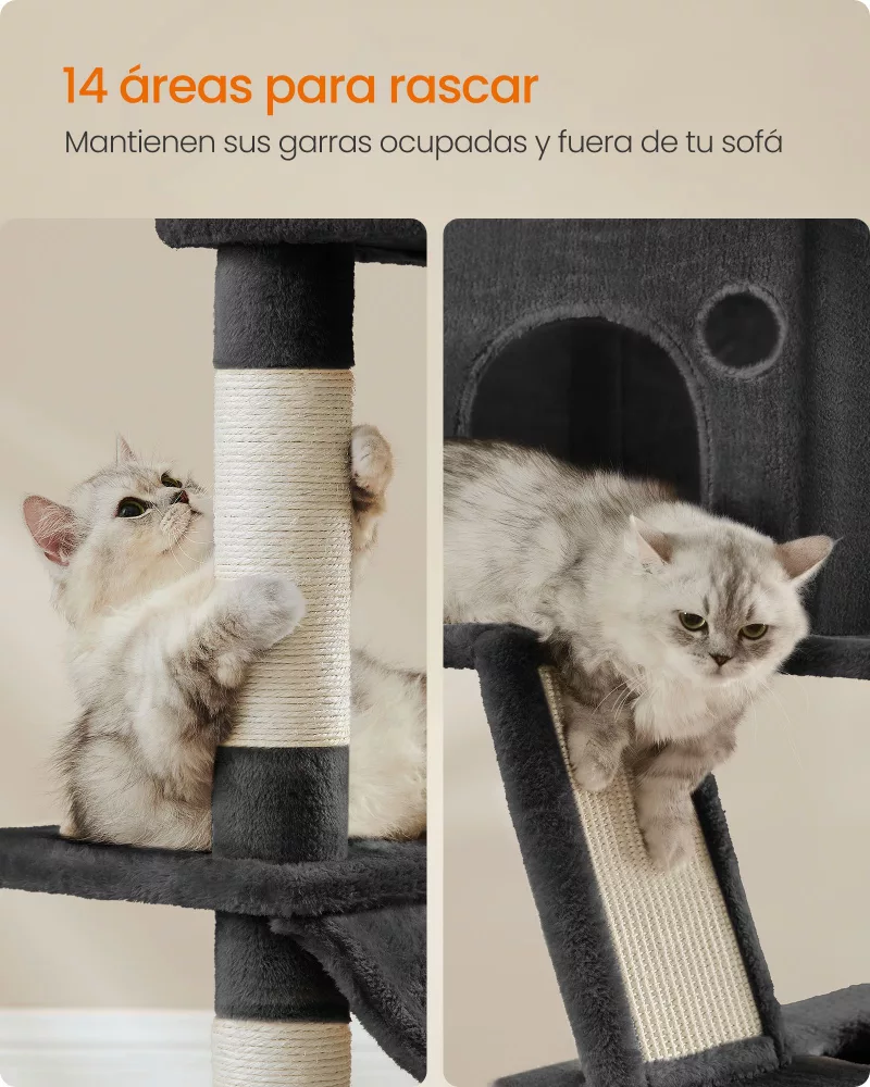 Rascador para Gatos Grandes 206 cm Negro Tinta - Imagen 5