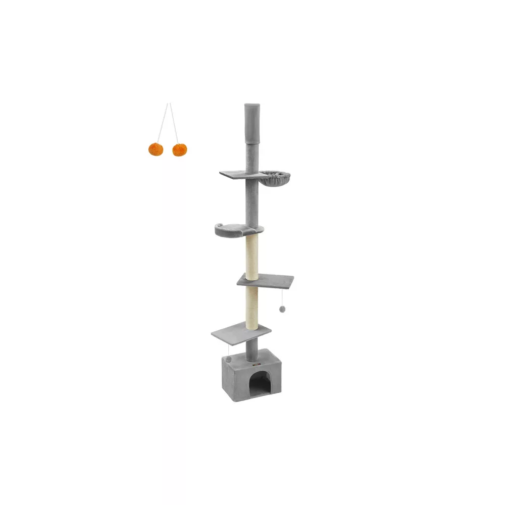 Árbol para Gatos 231-291 cm Altura Ajustable Gris Claro