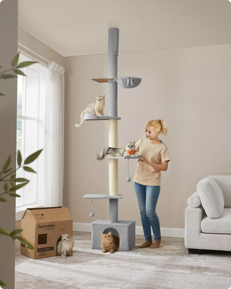 Árbol para Gatos 231-291 cm Altura Ajustable Gris Claro - Imagen 2