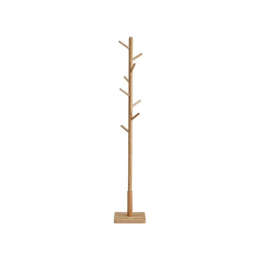 Perchero de pie de madera maciza con 8 ganchos natural