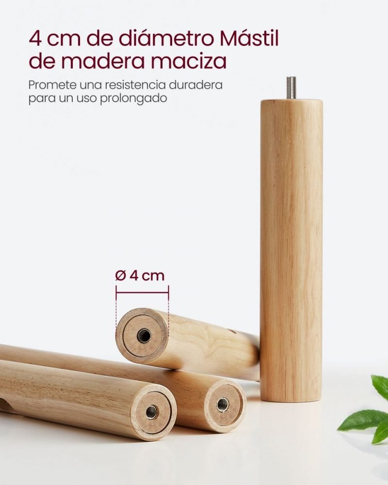 Perchero de pie de madera maciza con 8 ganchos natural - Imagen 3