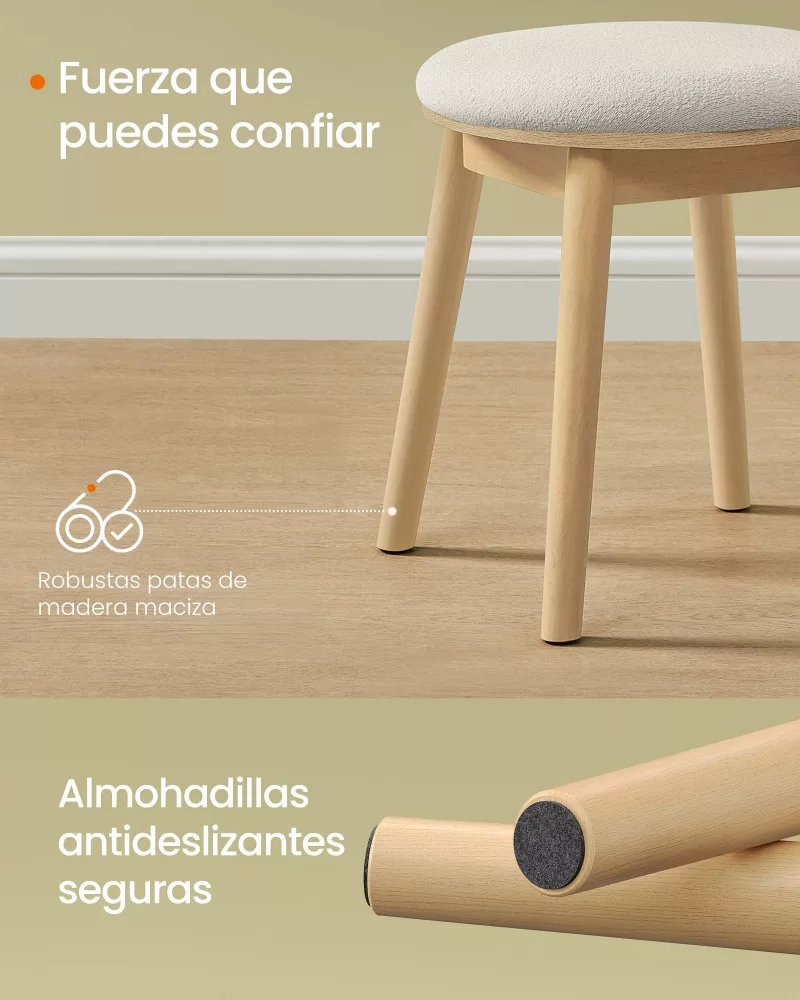Taburete de Tocador Blanco Crema y Beige Roble - Imagen 4