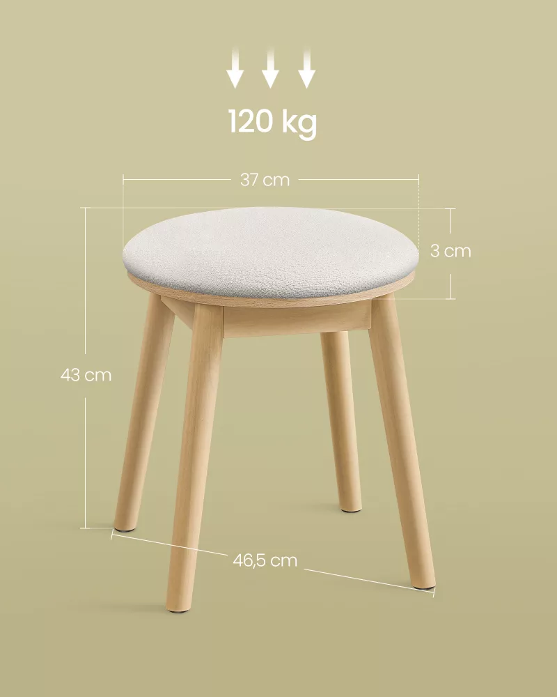 Taburete de Tocador Blanco Crema y Beige Roble - Imagen 6