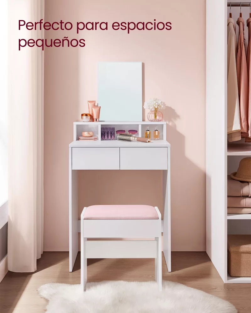 Tocador Mesa de Maquillaje con Espejo Blanco - Imagen 3