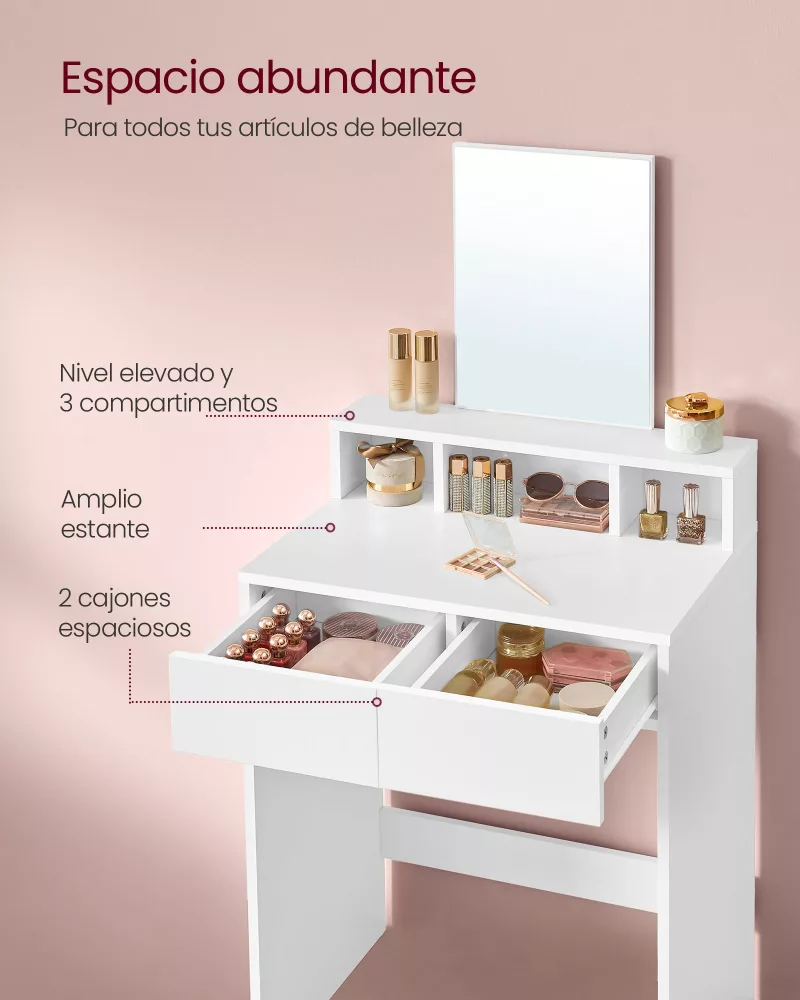 Tocador Mesa de Maquillaje con Espejo Blanco - Imagen 4