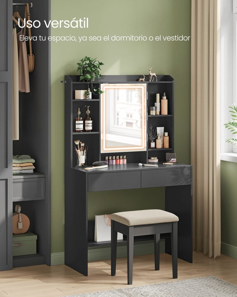 Tocador con luces led de 3 colores negro tinta - Imagen 7