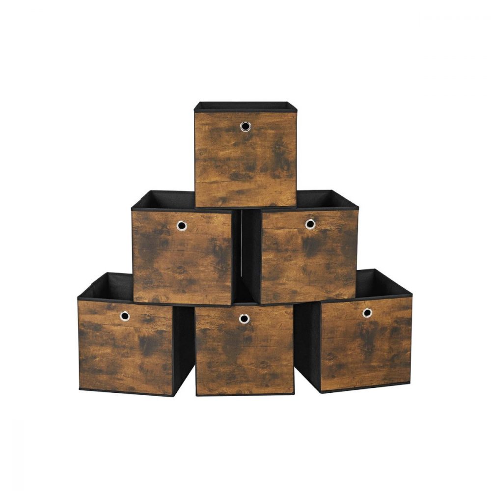 Juego de 6 cajas de almacenamiento marrón rústico y negro